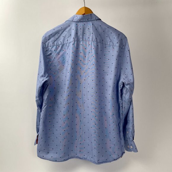 Men's Johnston & Murphy Long Sleeve Button Front Shirt Blue/Red Details, Size L - Picture 7 of 10